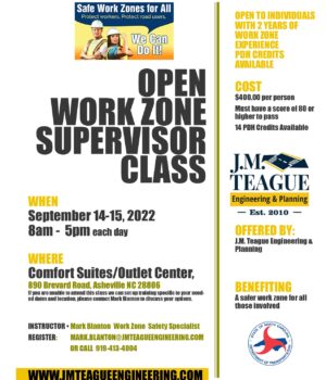 Work Zone Supervisor Open Class Asheville 9.14-15.22
